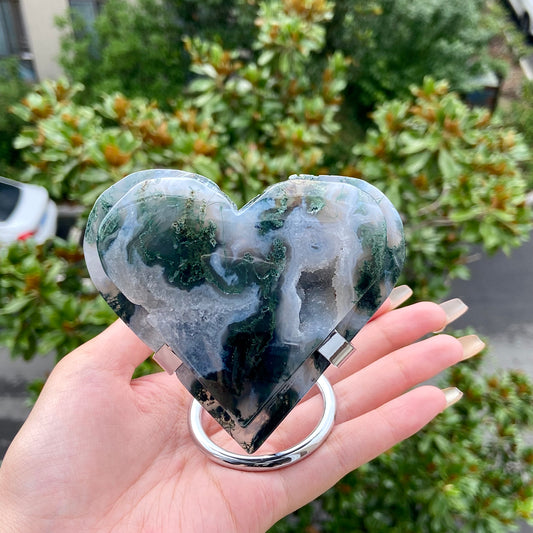 Natural Moss Agate Heart Reiki Healing Stone  Home Decor