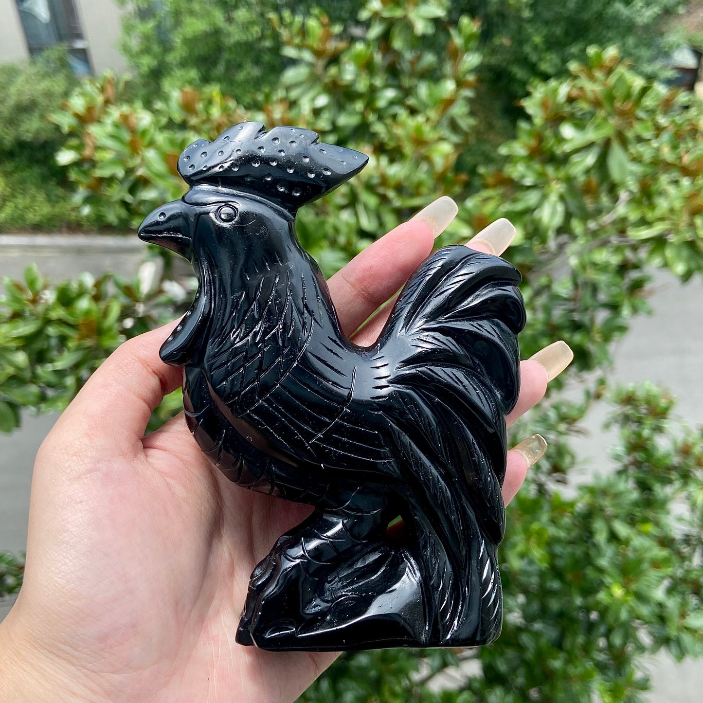 Hand Carved Obsidian Rooster Ousewarming Gift Figurine Animal Spirit Totem Reiki Gemstone