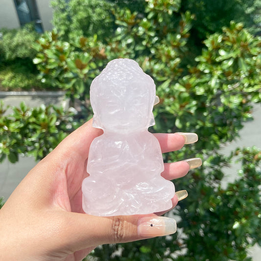 Baby Buddha Rose Quartz Meditation Decoration Buddha Statue Reiki Healing Energy Crystal Wealth and Luck