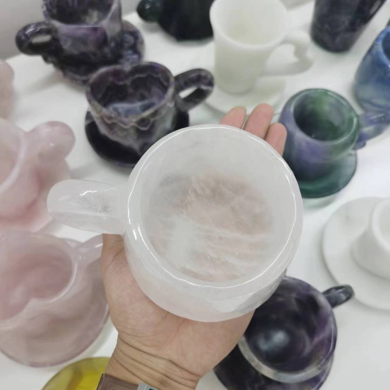 100%  Natural Clear Quartz Hand-carved Mug Cup