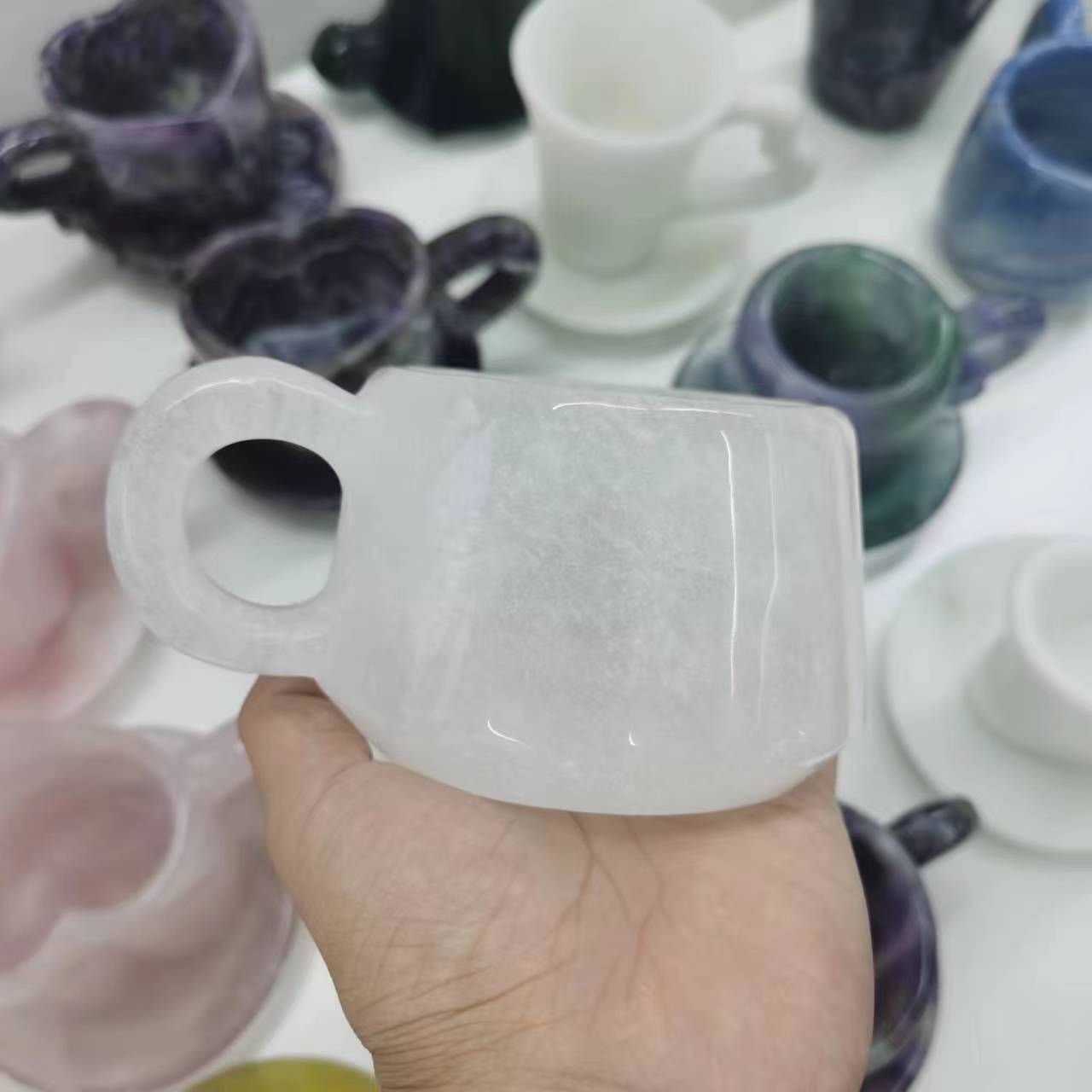 100%  Natural Clear Quartz Hand-carved Mug Cup