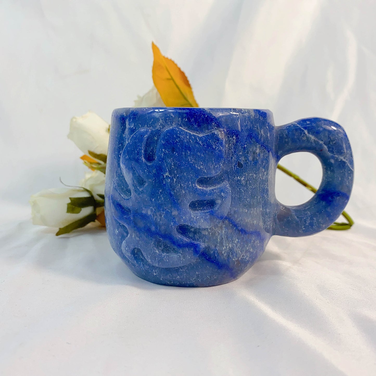 Blue Aventurine Hand Carved Coffee Mug