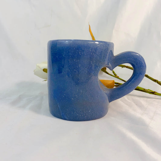 Blue Aventurine Hand Carved Coffee Mug With Heart Shape Handle