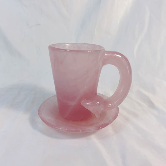 Rose Quartz Coffee Mug With Special Carving Handle