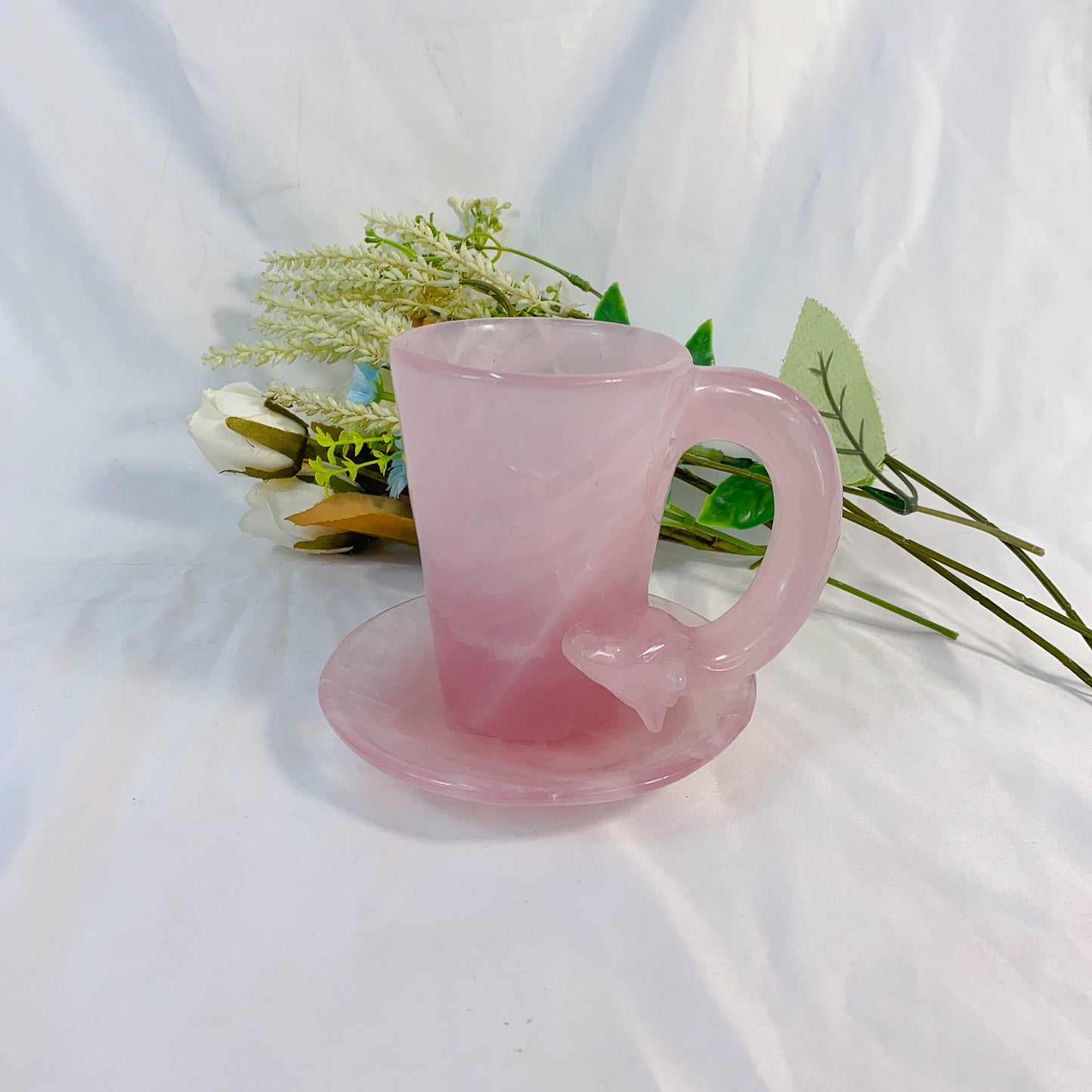 Rose Quartz Coffee Mug With Special Carving Handle