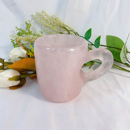 Rose Quartz Hand Made Coffee Mug With Heart Shape Handle