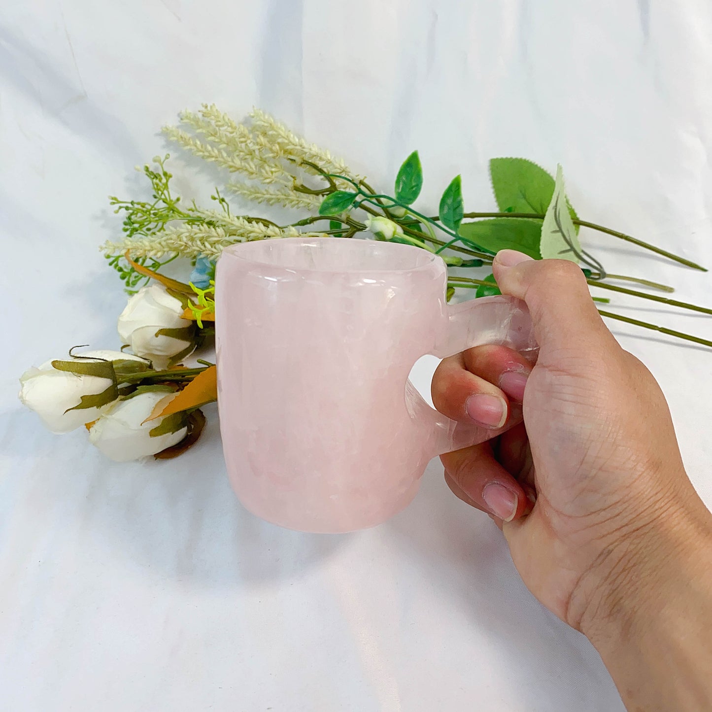 Rose Quartz Hand Made Coffee Mug With Heart Shape Handle