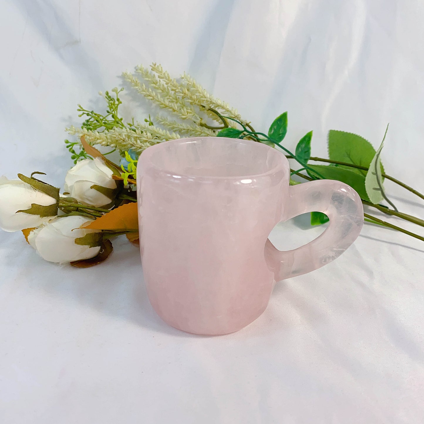 Rose Quartz Hand Made Coffee Mug With Heart Shape Handle