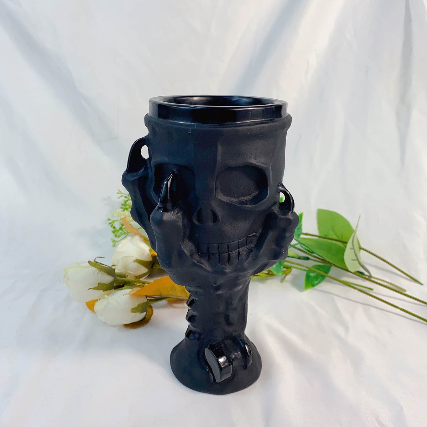 Black Obsidian Cup, Carved Design, Halloween And Christmas Decoration Gifts, Holiday Gifts