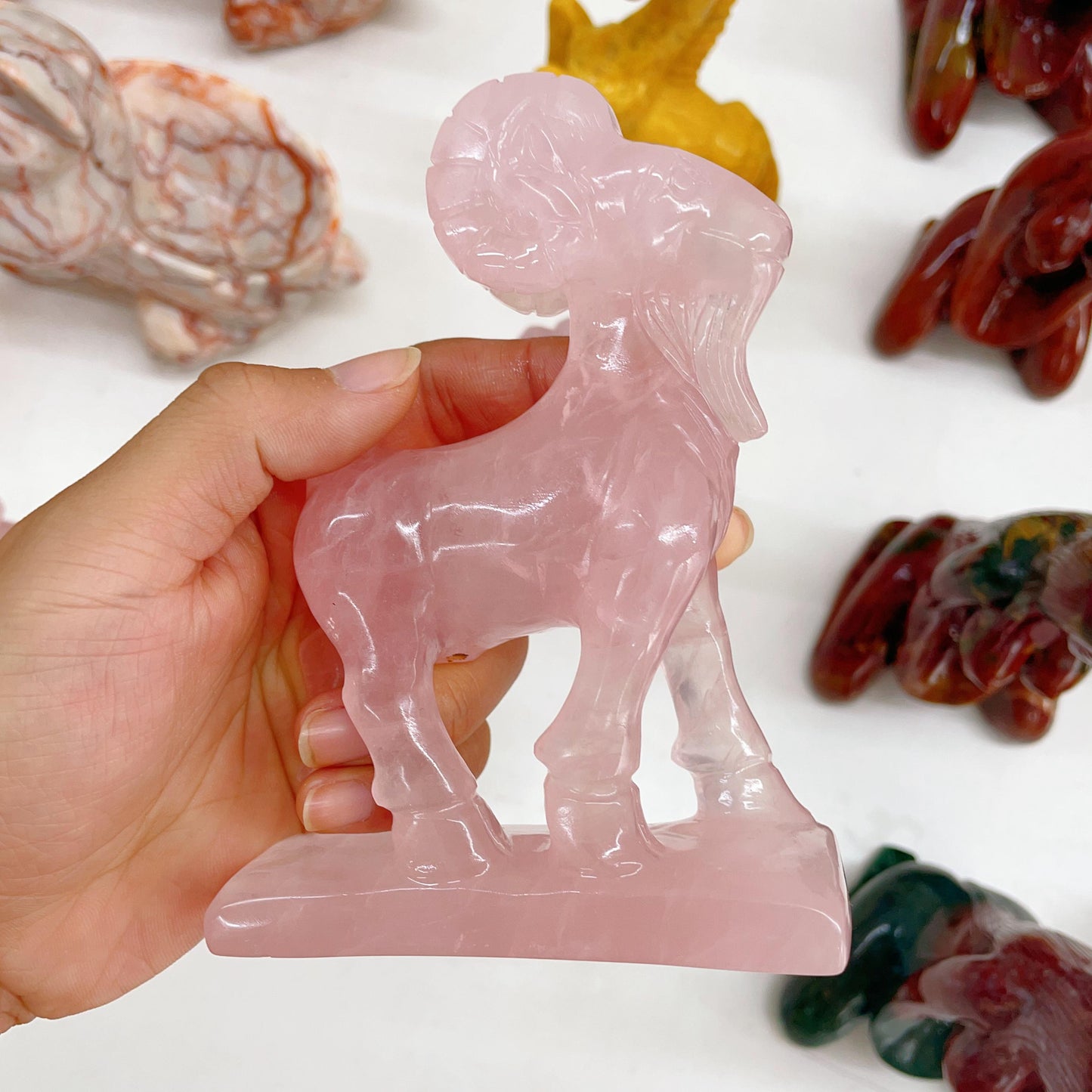 Rose quartz hand carved  goat