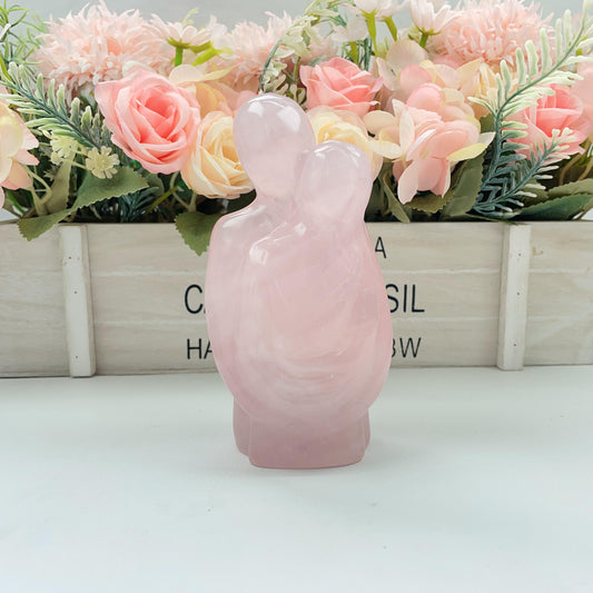 Hand Carved Rose Quartz Couple For Decoration And Gift