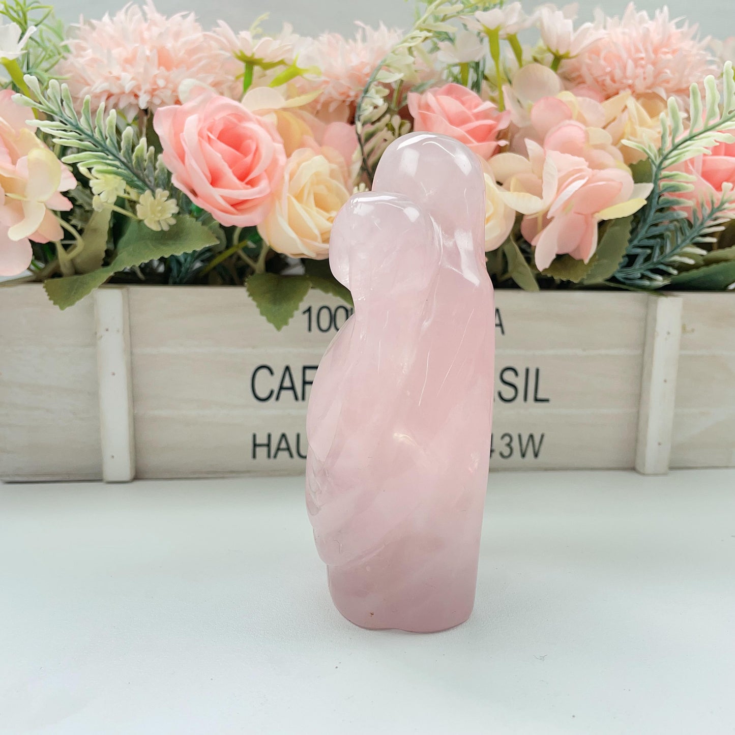 Hand Carved Rose Quartz Couple For Decoration And Gift