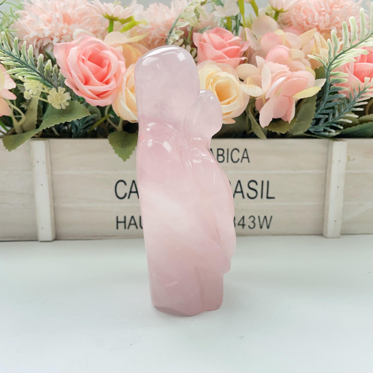 Hand Carved Rose Quartz Couple For Decoration And Gift