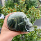 Hand Carved Green Zebra Jasper Skull Sculpture Home Decor