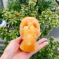 Hand Carved Orange Calcite Snail Skull Sculpture Home Decor