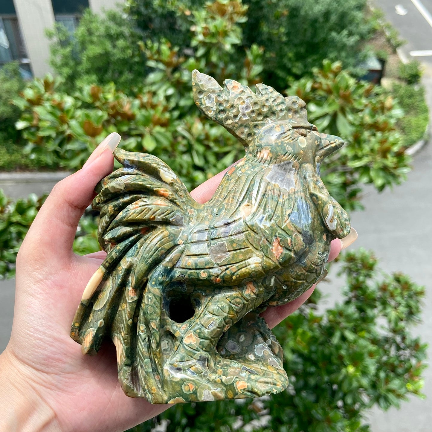 Hand Carved Rainforest Jasper Rooster Ousewarming Gift Figurine Animal Spirit Totem Reiki Gemstone