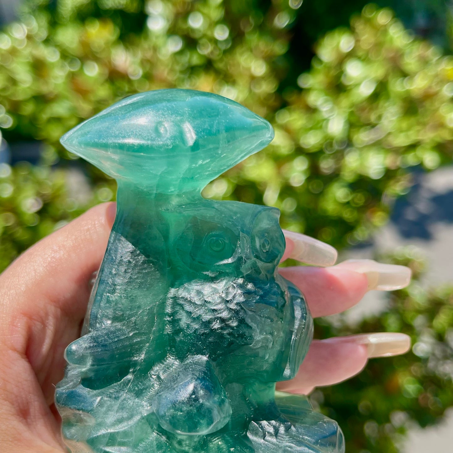 Fluorite Owl With Mushroom