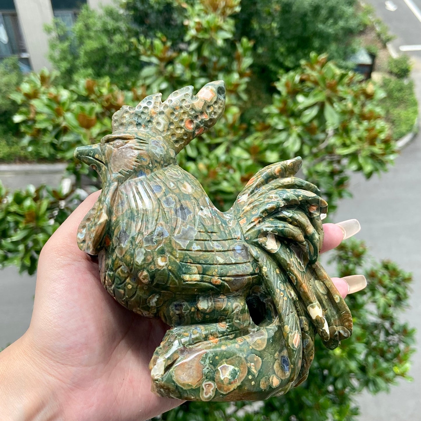 Hand Carved Rainforest Jasper Rooster Ousewarming Gift Figurine Animal Spirit Totem Reiki Gemstone