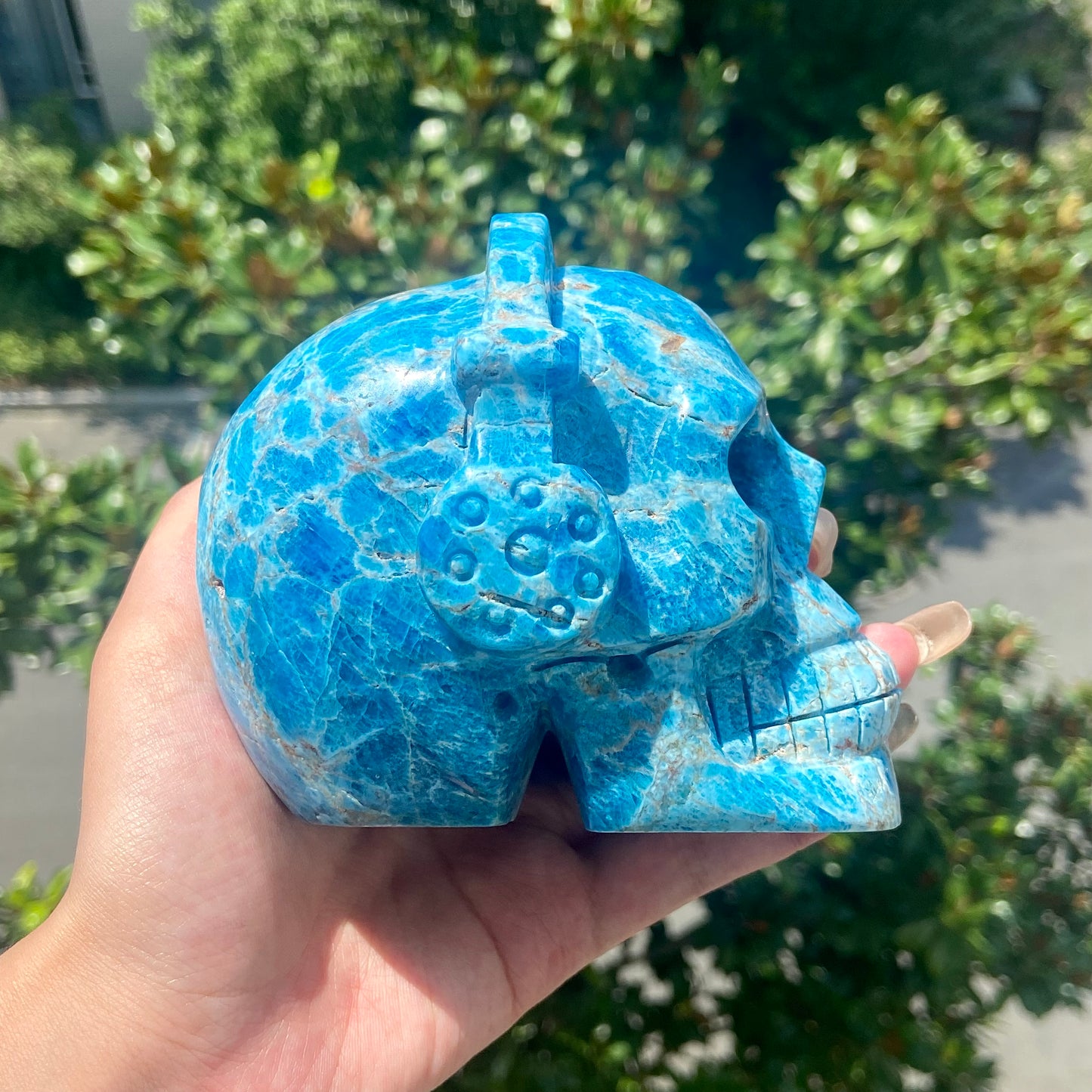 Blue Apatite Skull With Headphone