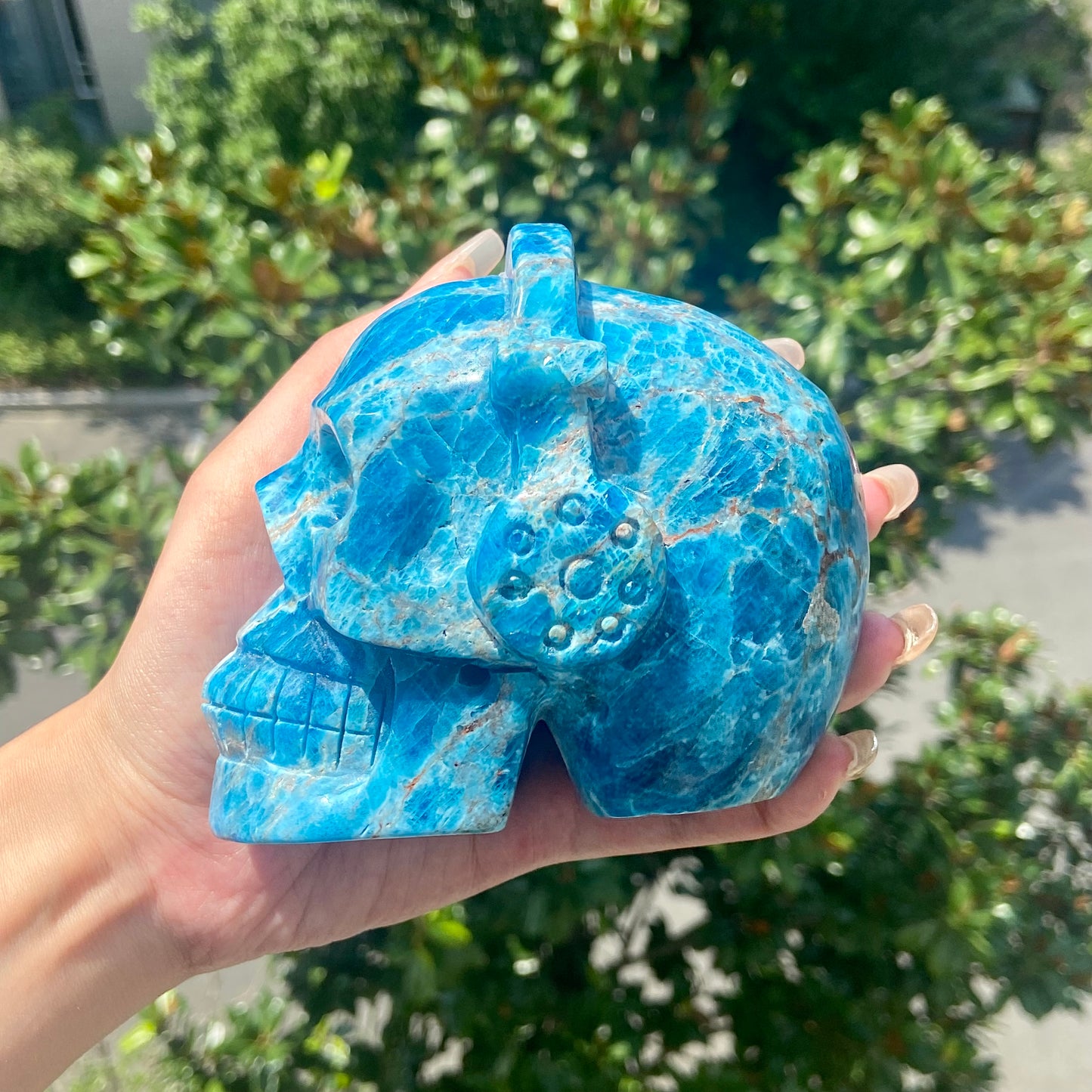 Blue Apatite Skull With Headphone