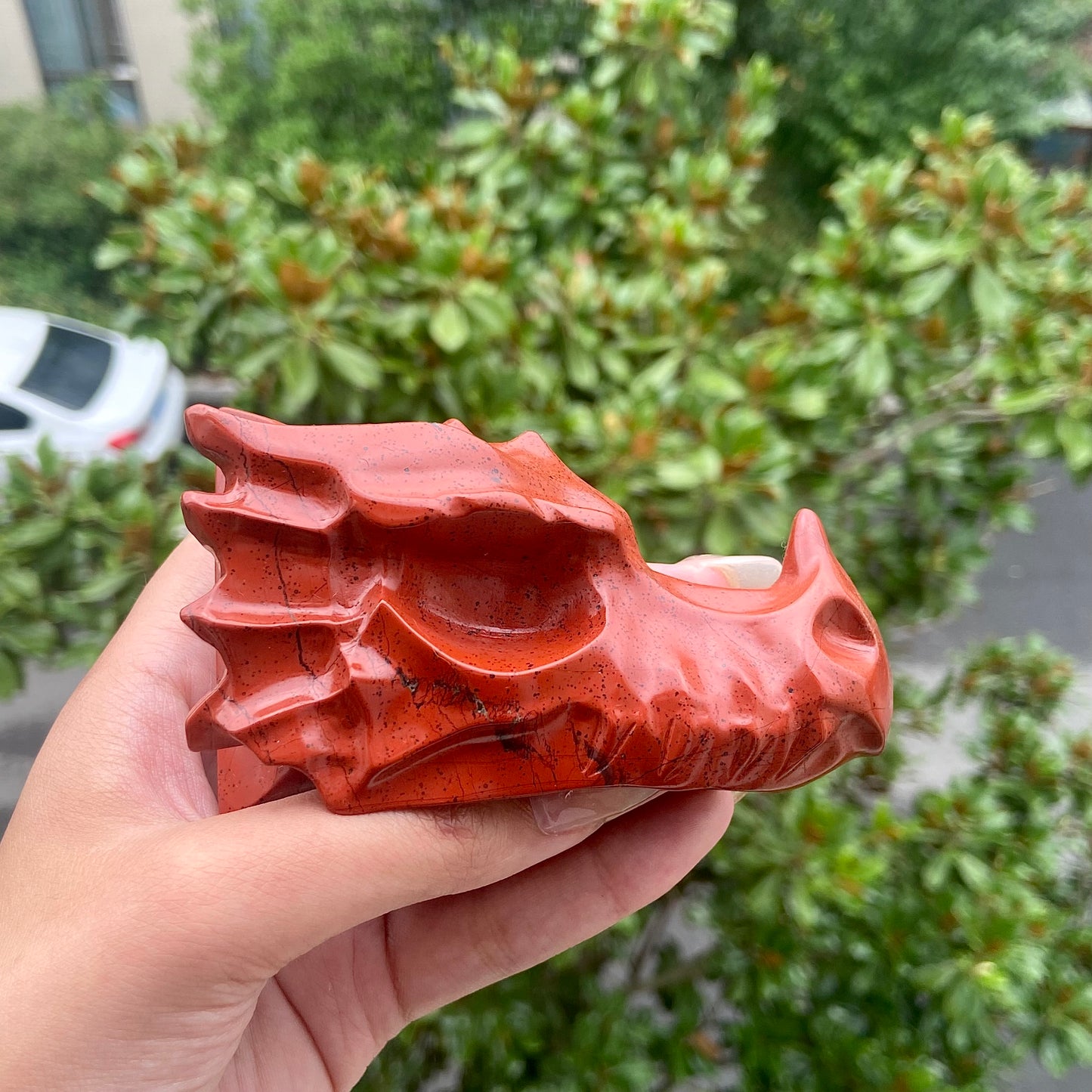 Hand Carved Red Jasper Dragon Head Crystal Gemstone Animal Statue