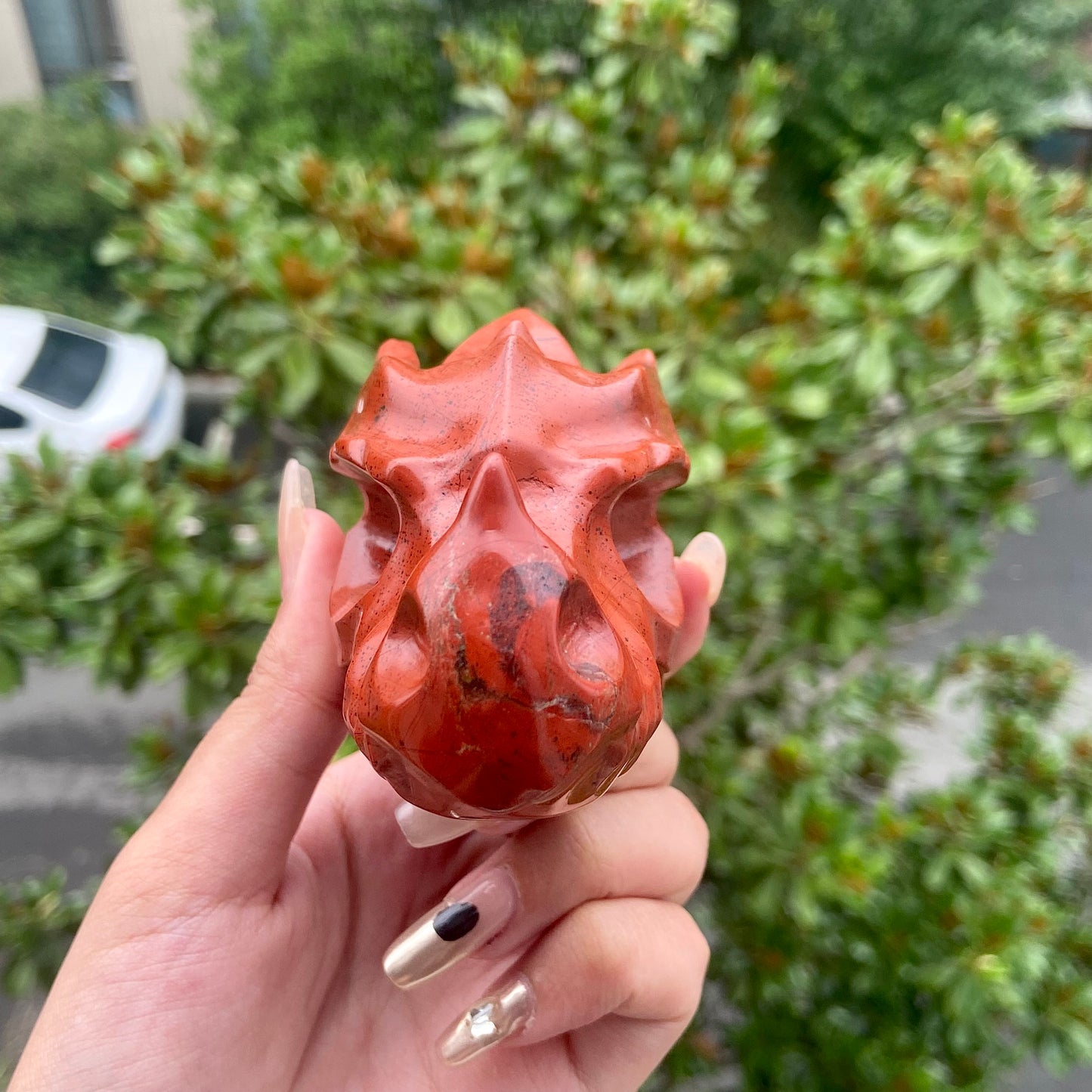 Hand Carved Red Jasper Dragon Head Crystal Gemstone Animal Statue