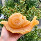 Hand Carved Orange Calcite Snail Skull Sculpture Home Decor