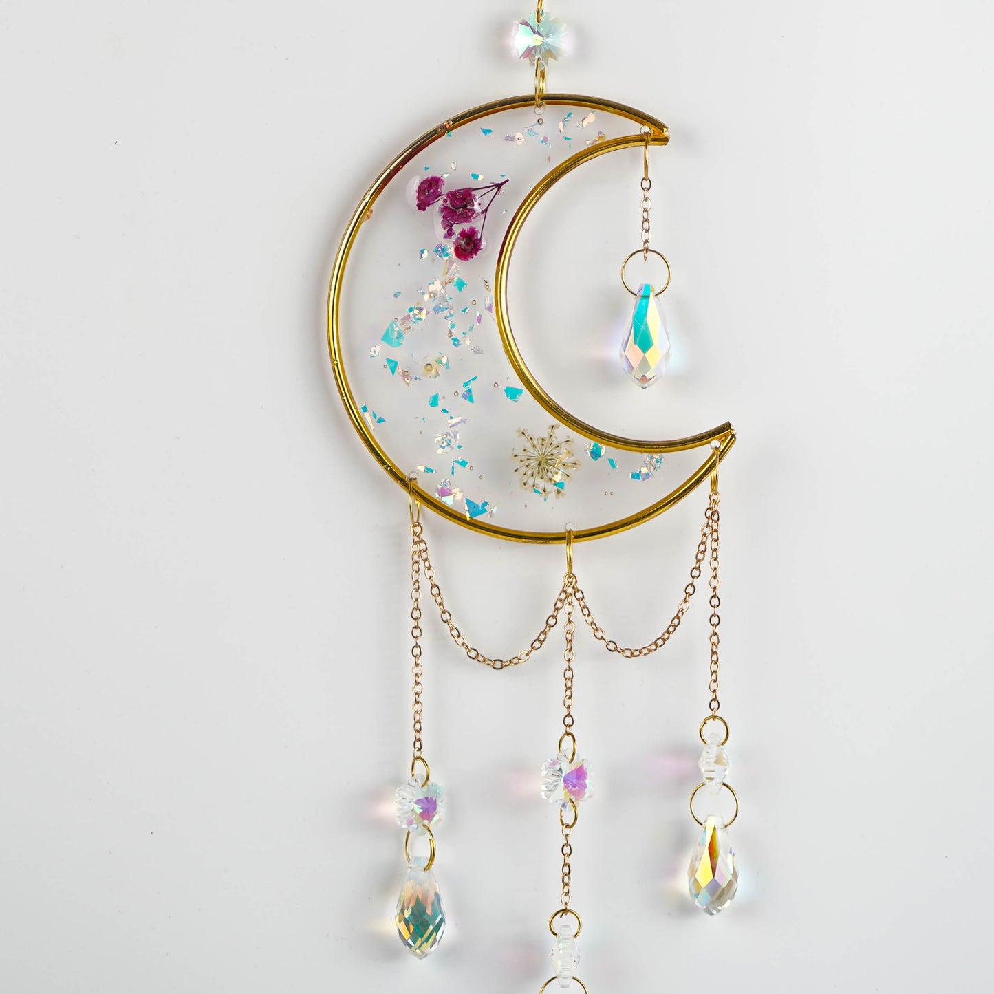 Suncatcher Moon shape Catcher Glass Pendant for Chandeliers, Garden, Christmas Tree Decoration