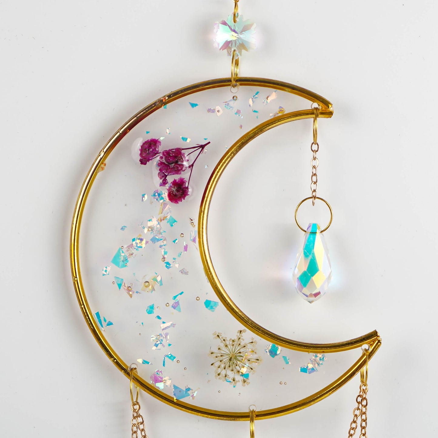 Suncatcher Moon shape Catcher Glass Pendant for Chandeliers, Garden, Christmas Tree Decoration