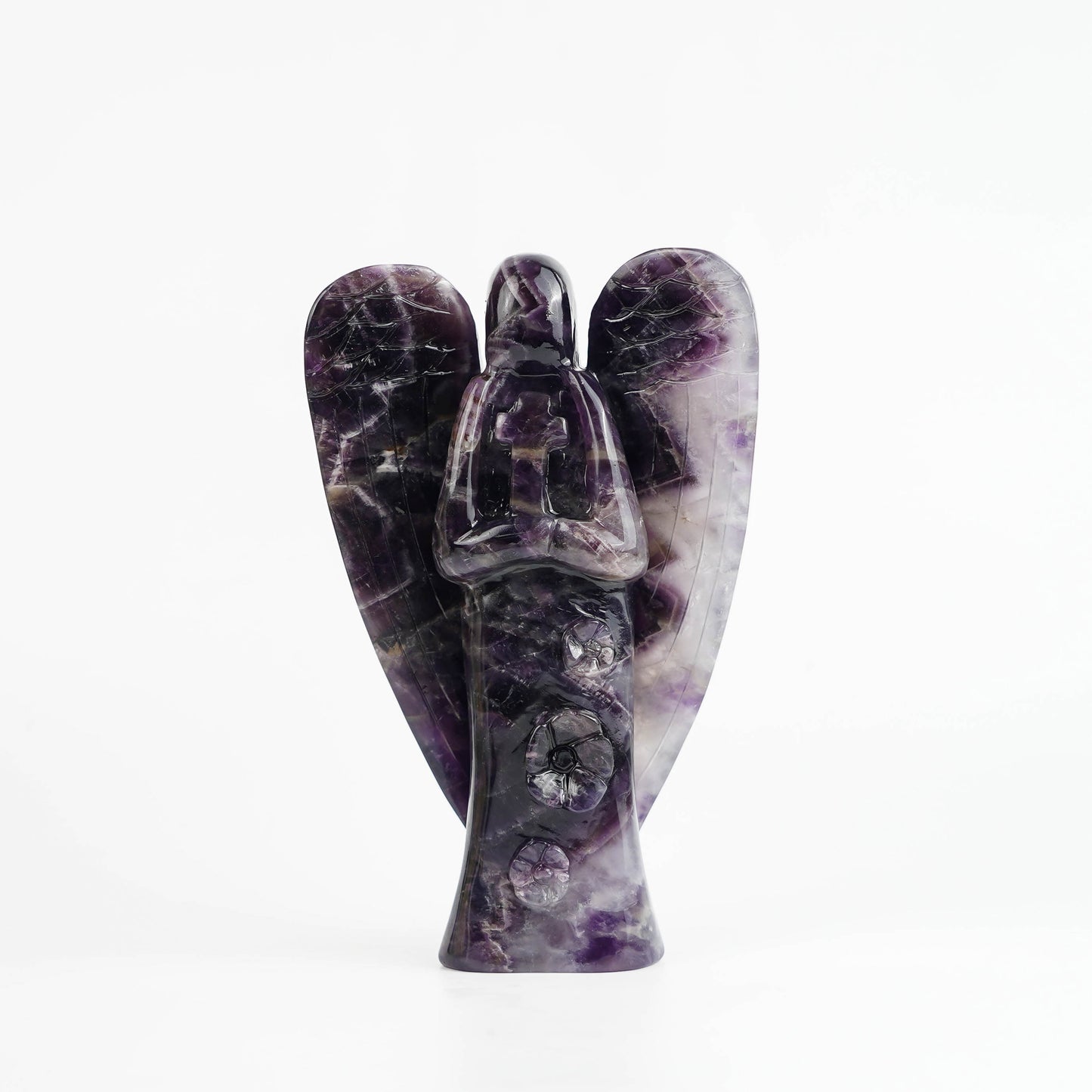 Amethyst angel with flower by hand carved