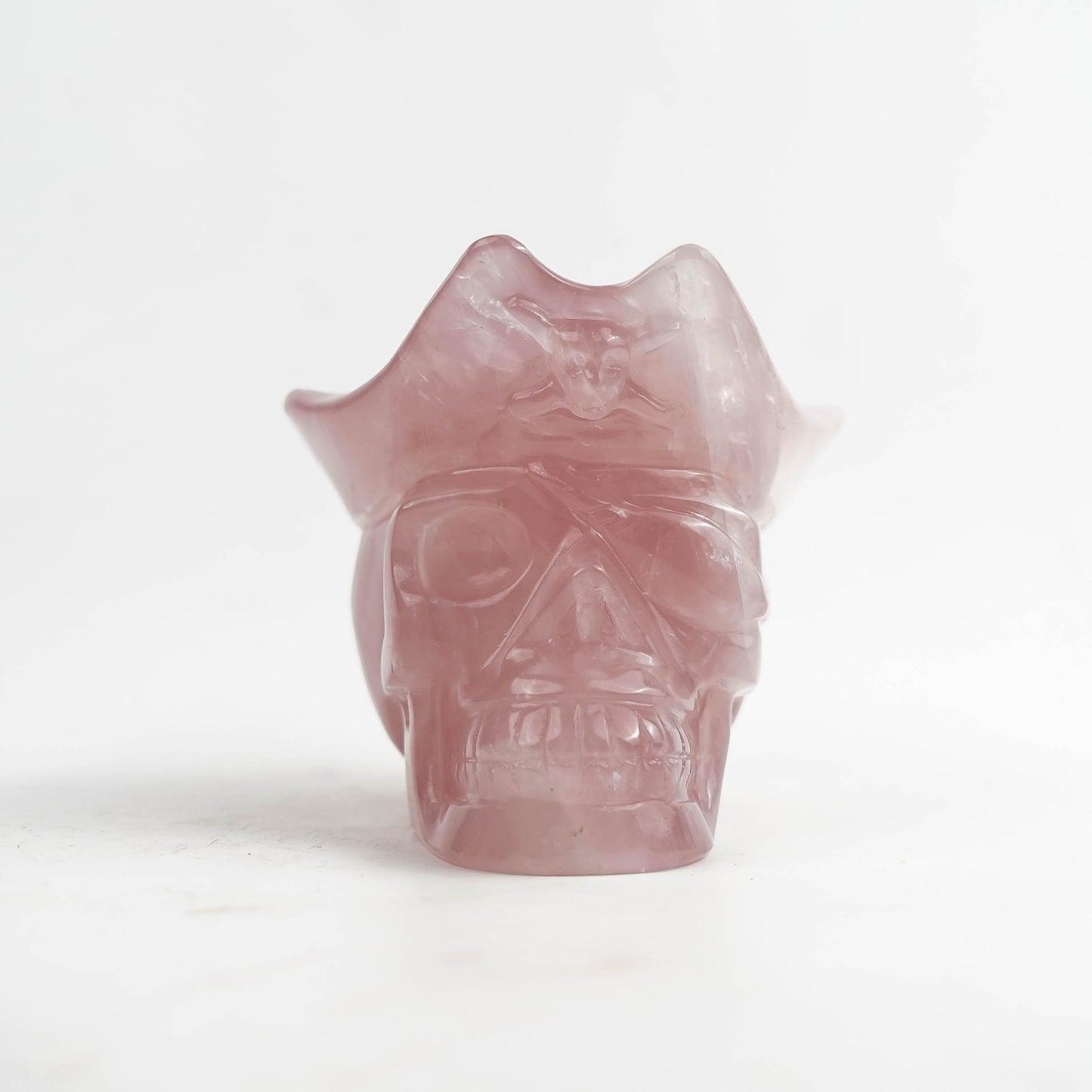 Rose Quartz Hand Made Captain Jack Skull