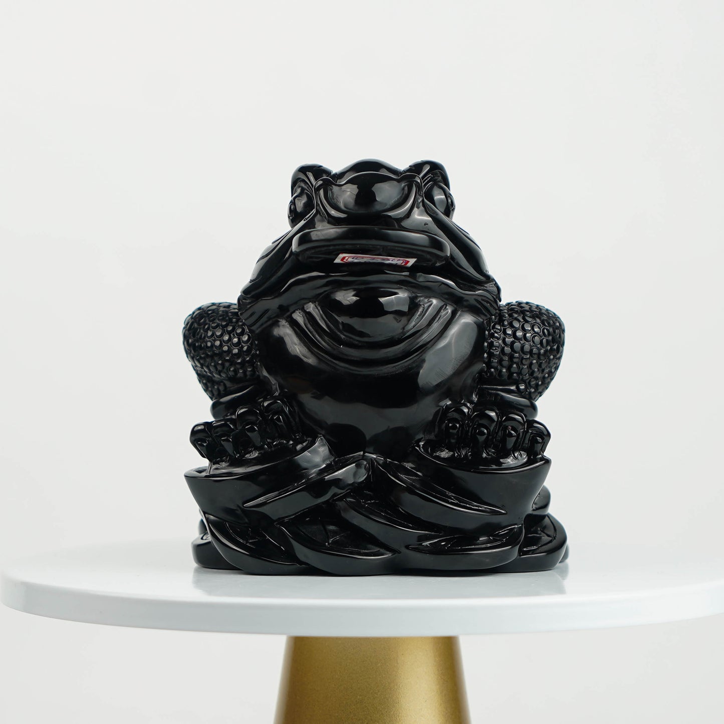 Black Obsidian Hand-Carved Money Attractive Golden Toad