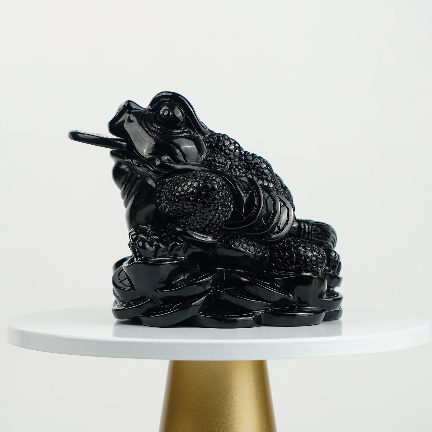 Black Obsidian Hand-Carved Money Attractive Golden Toad