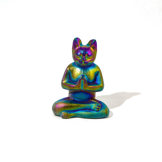 Aura Obsidian Hand Carved Meditate Cat