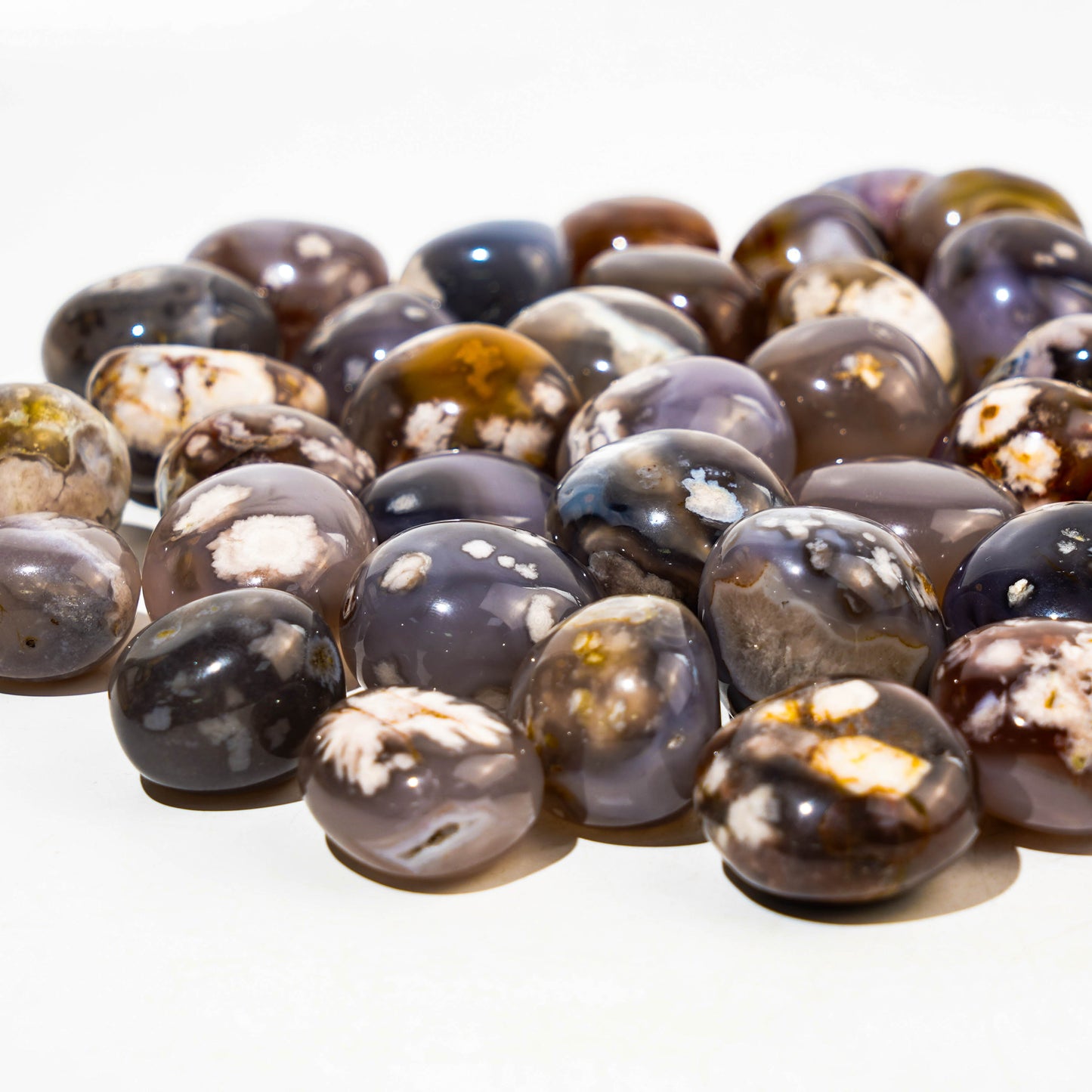 Black Flower Agate Tumble Stones