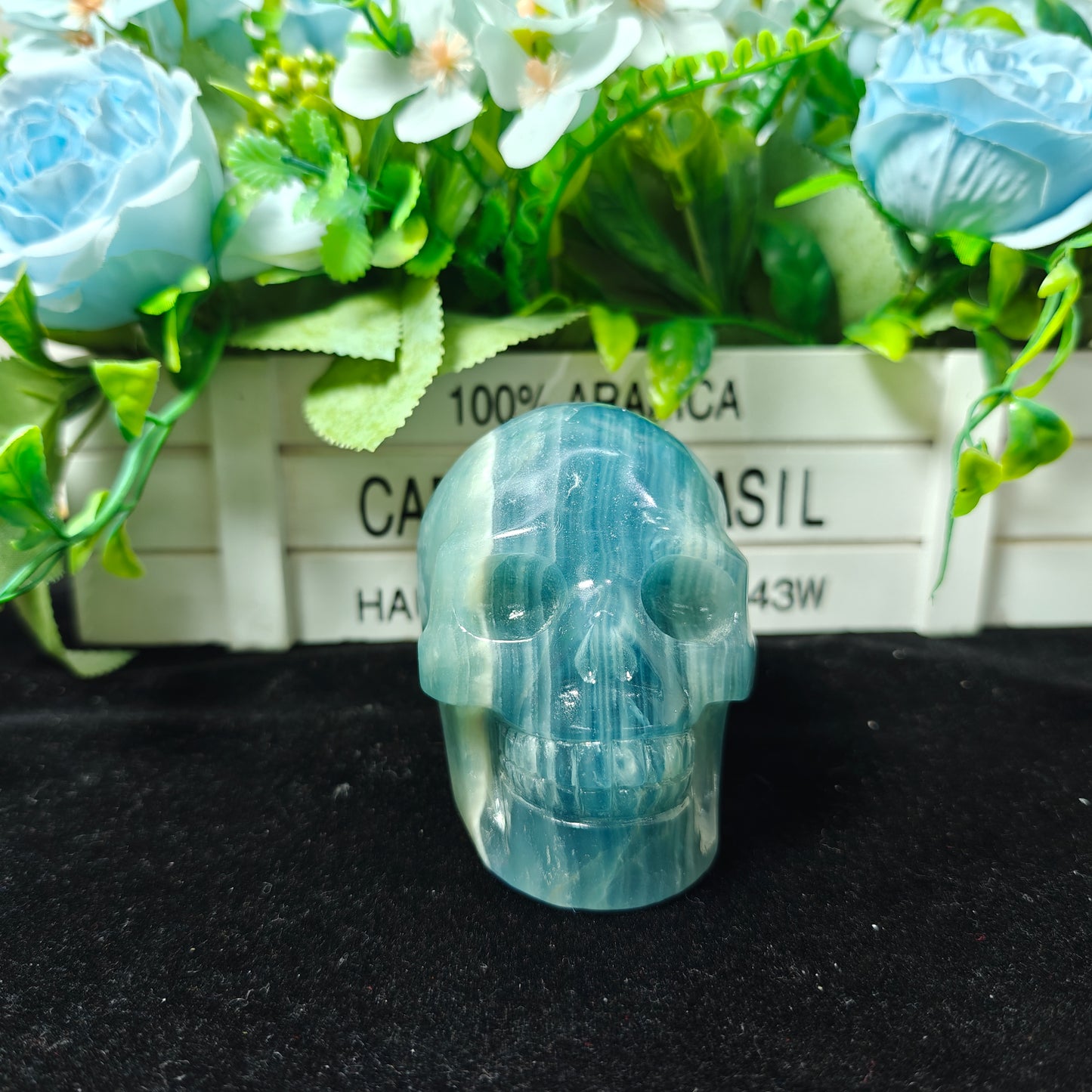 Hand Carved Blue Onyx Skull For Decoration And Gift