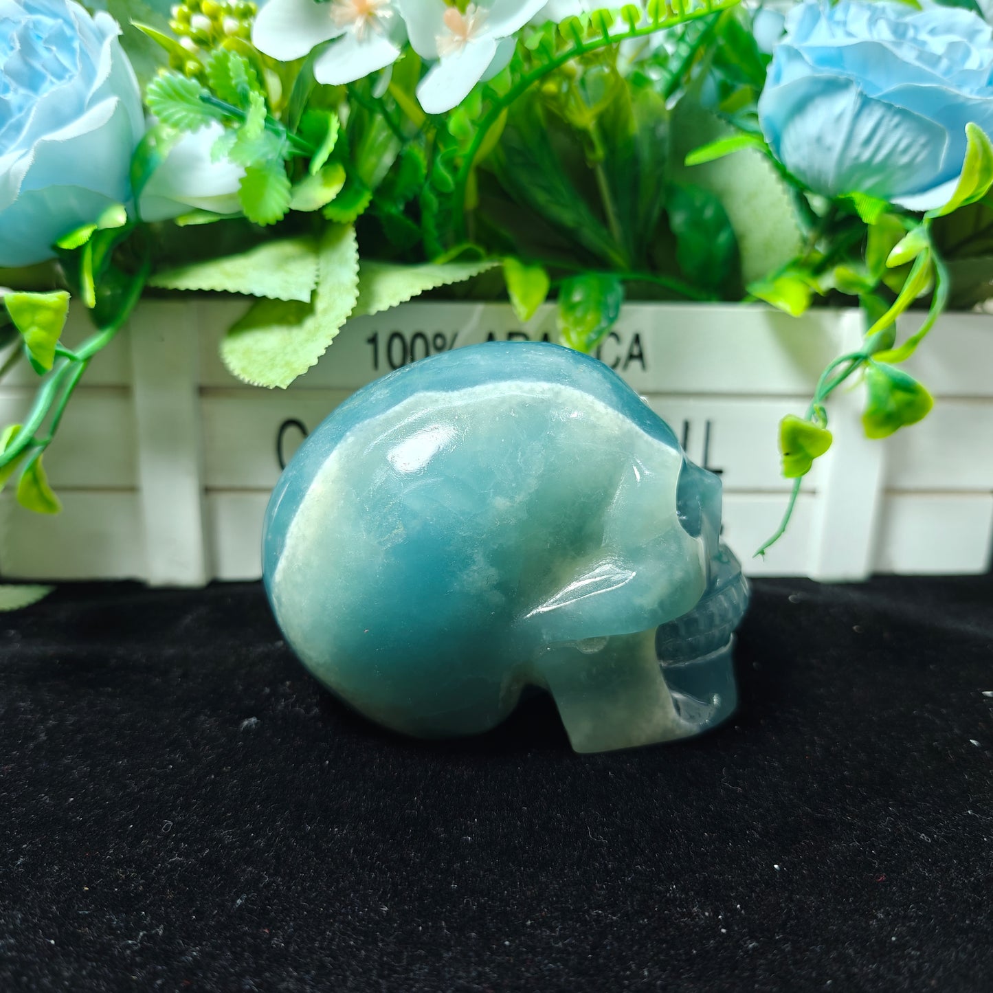 Hand Carved Blue Onyx Skull For Decoration And Gift