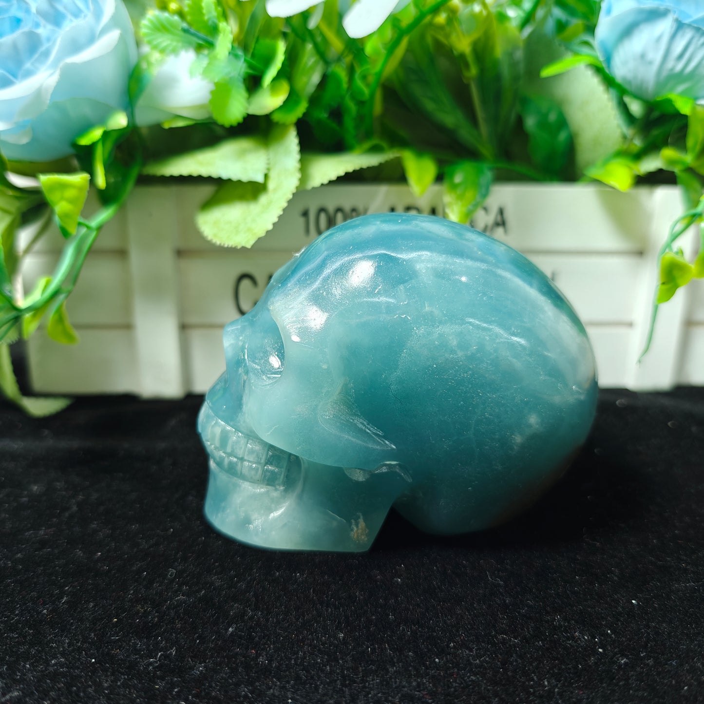 Hand Carved Blue Onyx Skull For Decoration And Gift