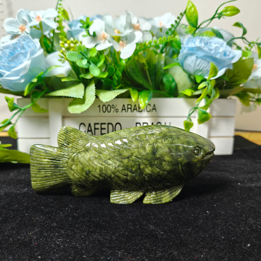 Hand Carved Xiuyan Jade Fish For Decoration And Gift