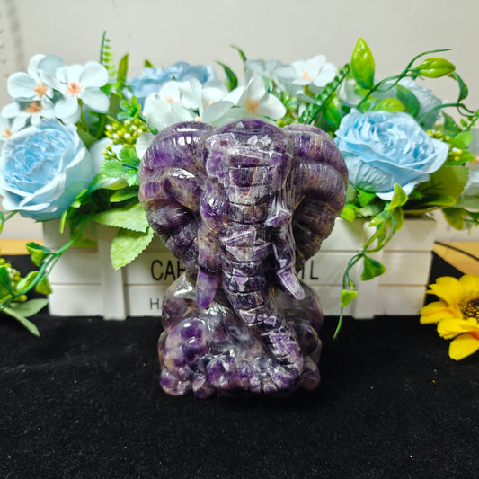 Hand Carved Dream Amethyst Mammoth Face Carving For Decoration And Gift