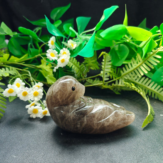 Hand Carved Smoky Quartz Otter For Decoration And Gift