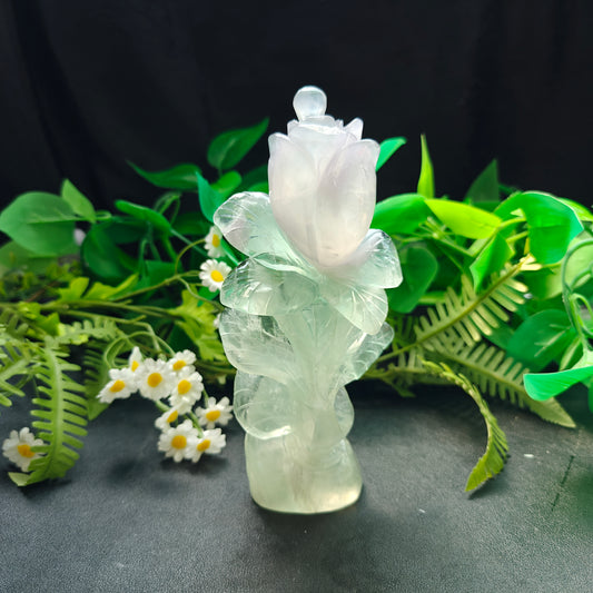 Hand Carved Shallow Fluorite Rose For Decoration And Gift