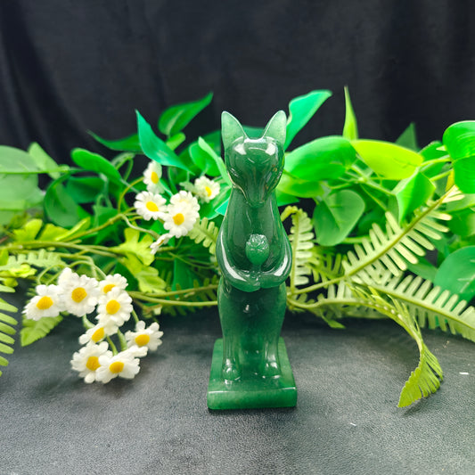 Hand Carved Green Aventurine Fox For Decoration And Gift