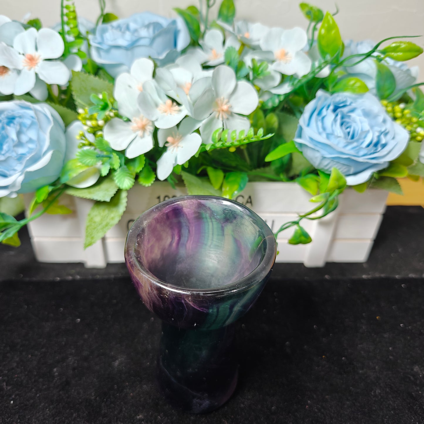 Hand Carved Rainbow Fluorite Cup For Decoration And Gift