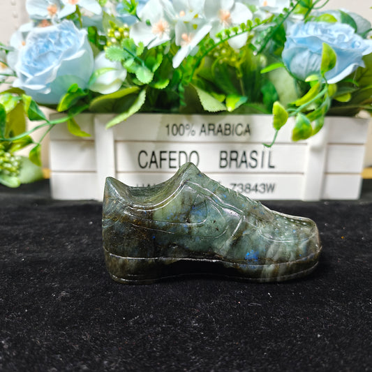 Hand Carved Labradorite Shoe For Decoration And Gift