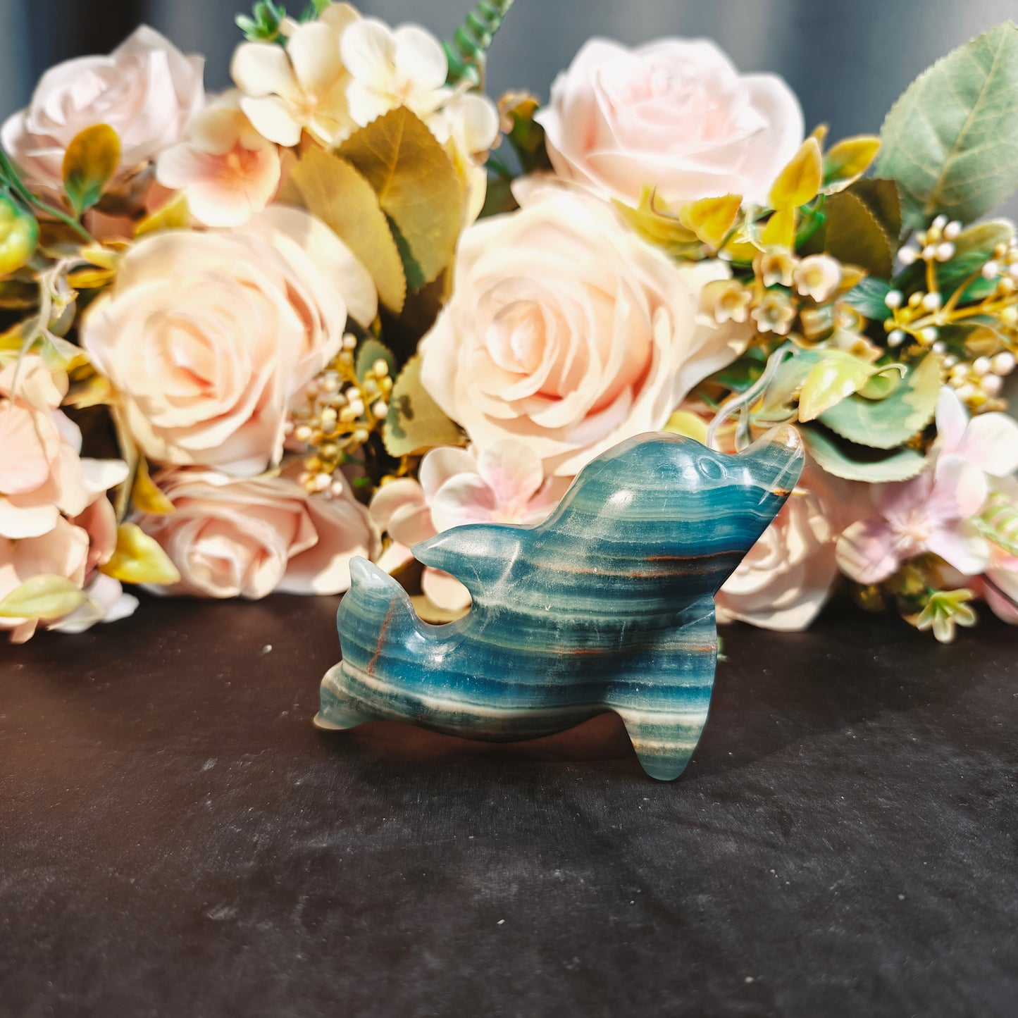 Hand Carved Blue Onyx Dolphin For Decoration And Gift