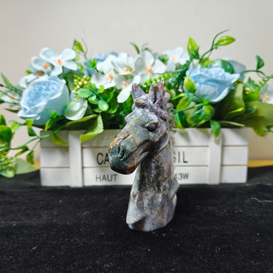 Hand Carved Ocean Jasper Unicorn Head For Decoration And Gift