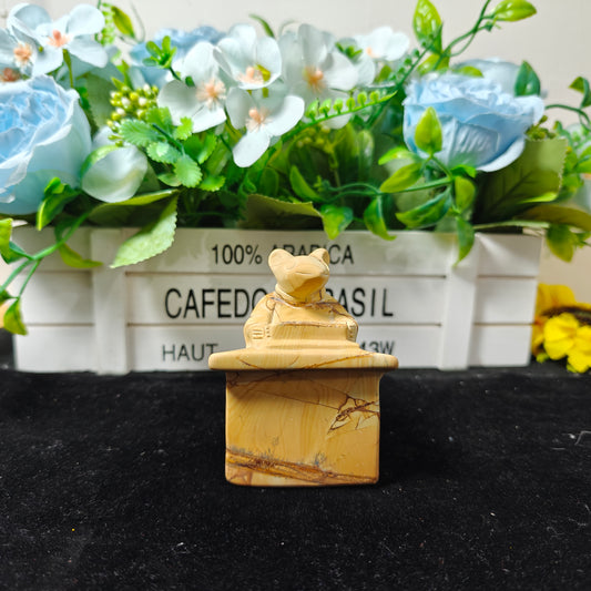 Hand Carved Picture Jasper Mouse On Podium For Decoration And Gift