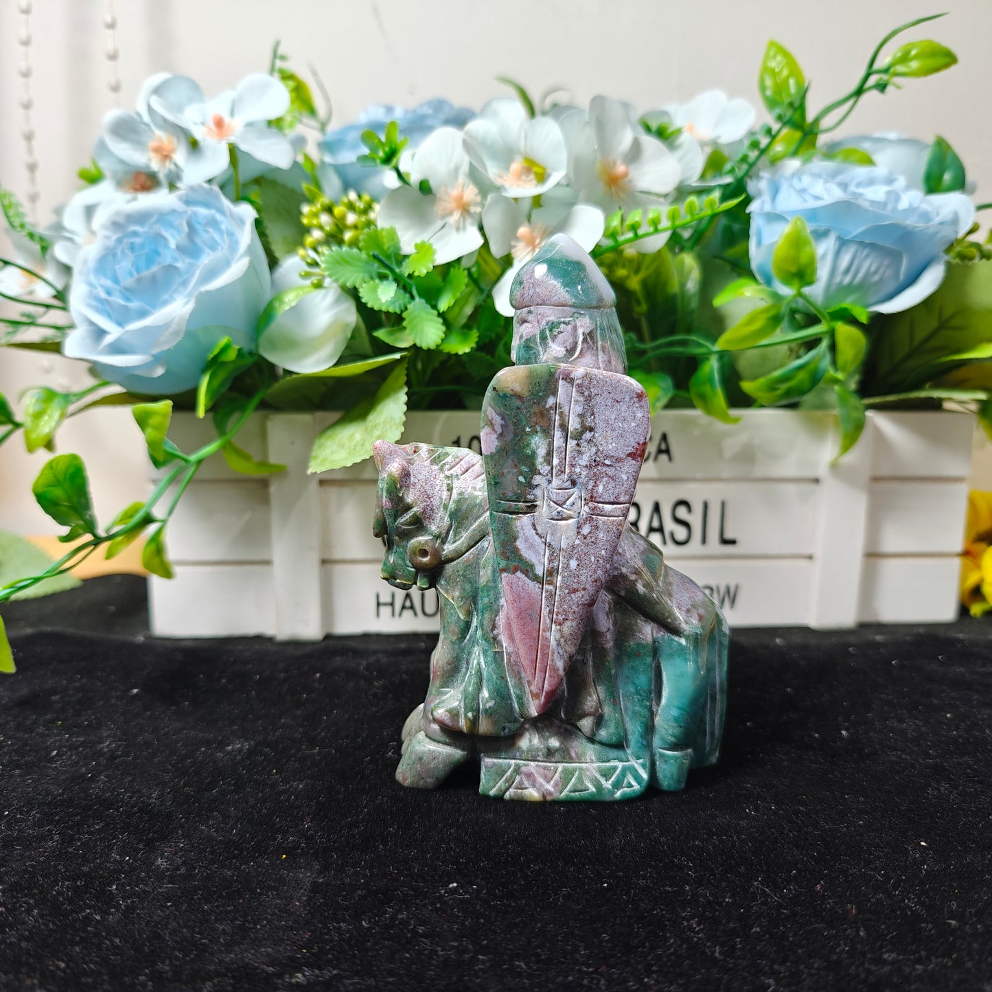 Hand Carved Ocean Jasper Knight For Decoration And Gift