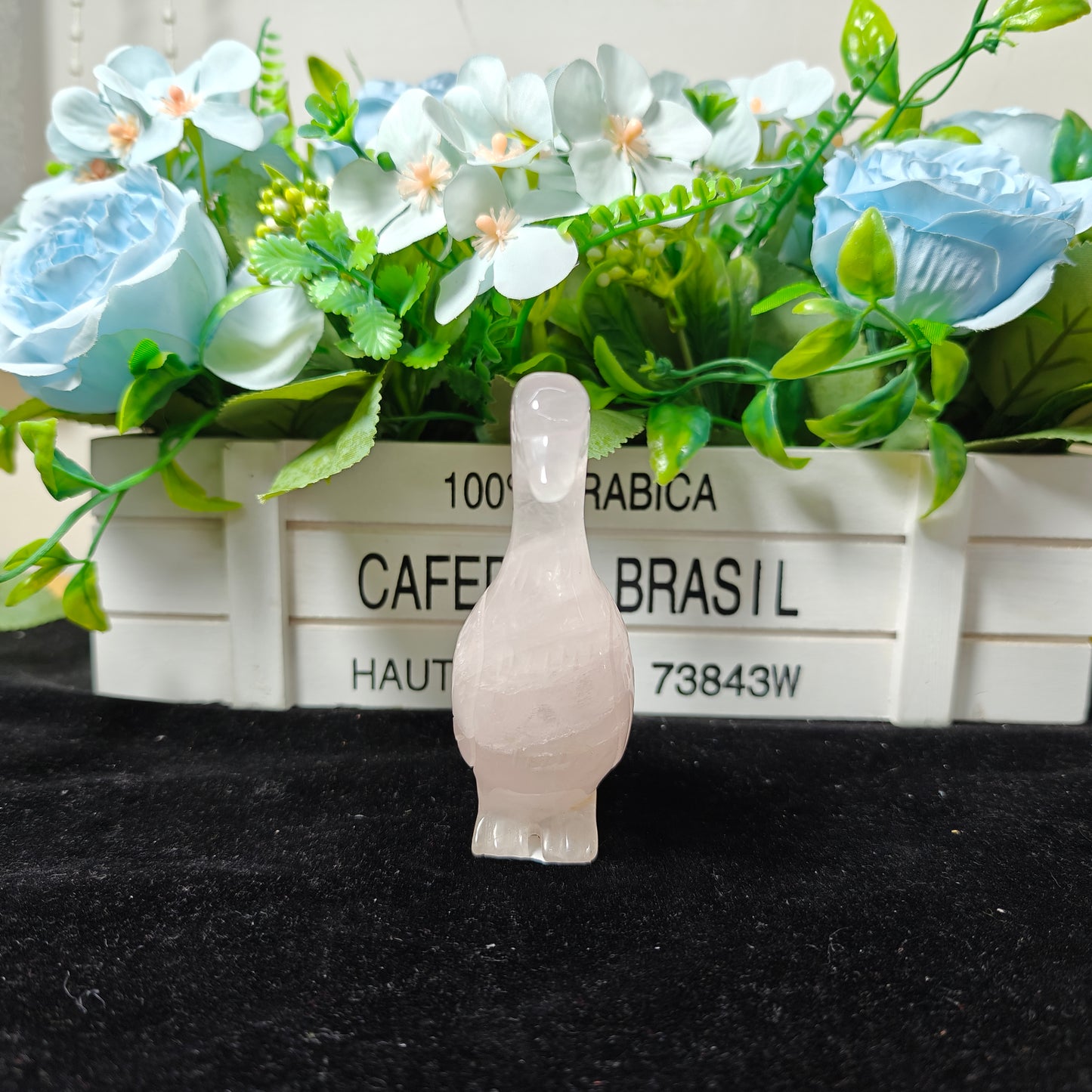 Hand Carved Rose Quartz Duck For Decoration And Gift